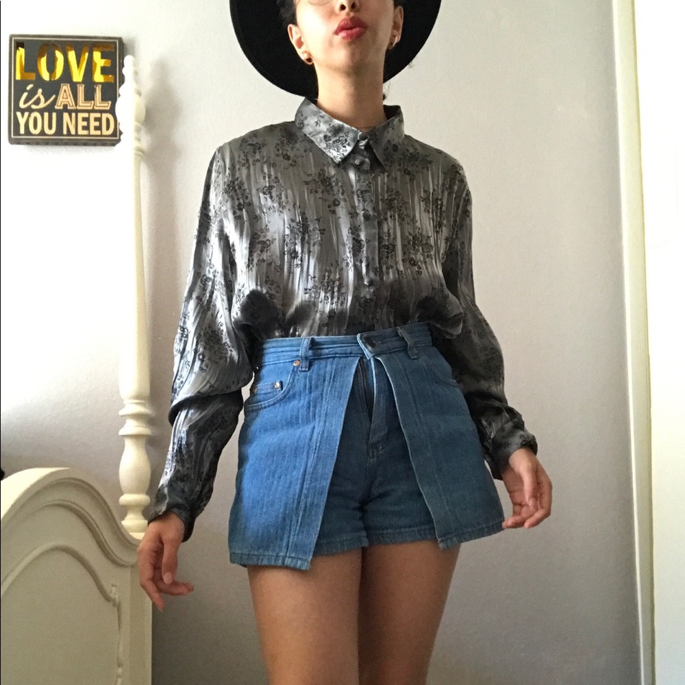 Silver Gray Button Down Blouse - image 3